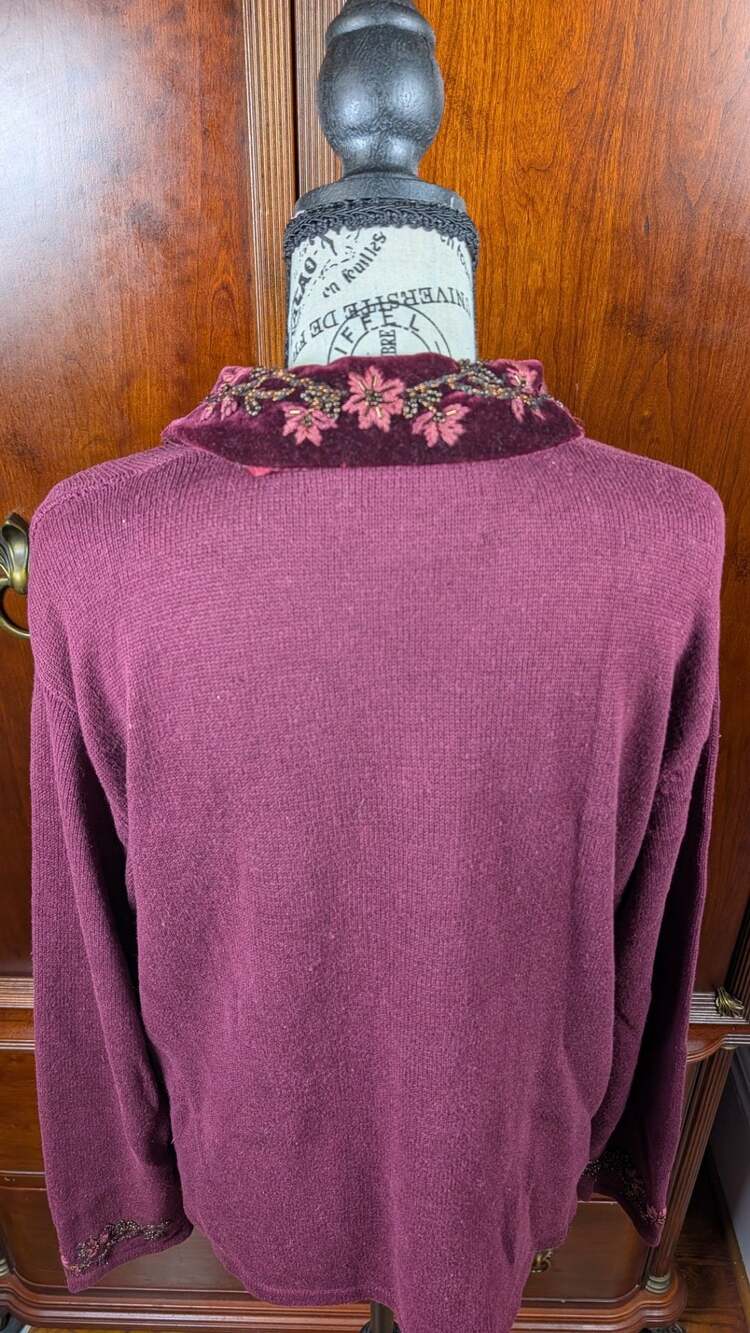 Tiara International Vintage 99 Beaded Embroidered Velvet Collar Cardigan Sweater - Picture 10 of 14